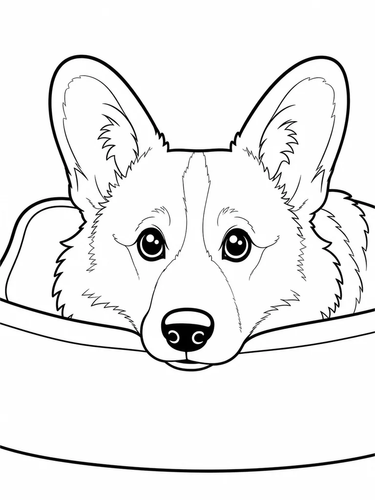 Bedtime Corgi peeks over the soft edge of a cozy pet bed.